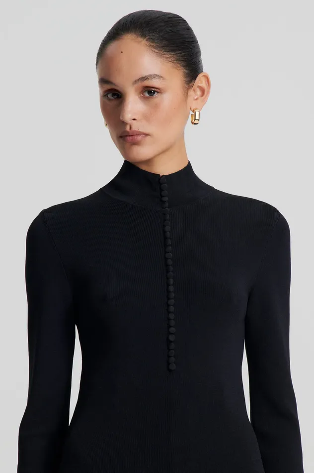 Women Scanlan Theodore CREPE KNIT BUTTON POLO SWEATER BLACK Tops