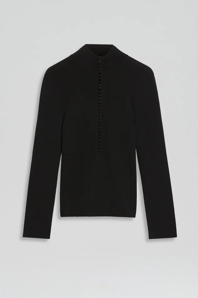 Women Scanlan Theodore CREPE KNIT BUTTON POLO SWEATER BLACK Tops