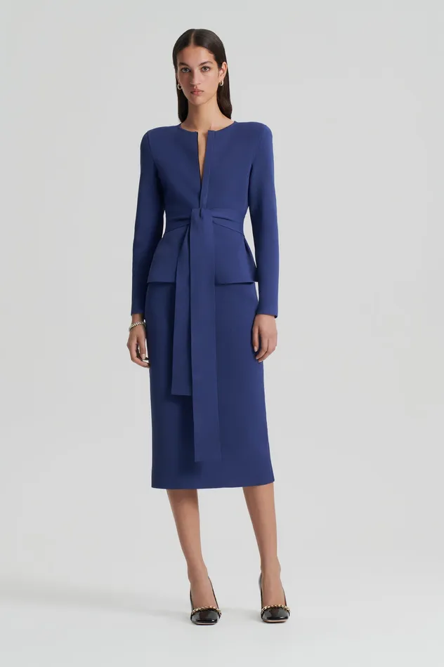 Women Scanlan Theodore CREPE KNIT CURVED HEM JACKET ROYAL Jackets