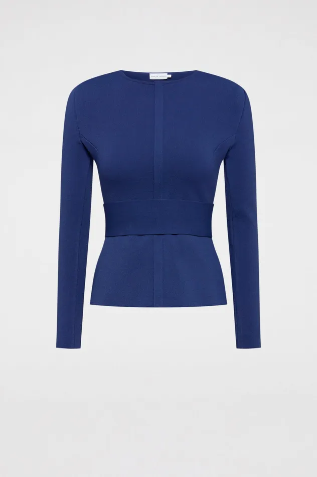 Women Scanlan Theodore CREPE KNIT CURVED HEM JACKET ROYAL Jackets
