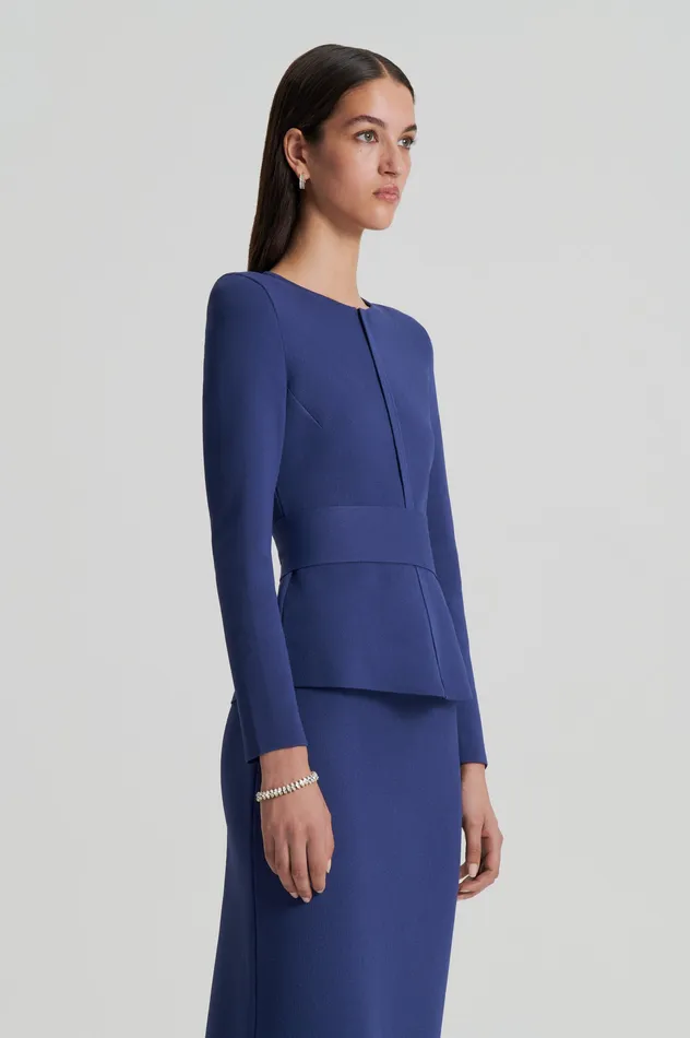 Women Scanlan Theodore CREPE KNIT CURVED HEM JACKET ROYAL Jackets