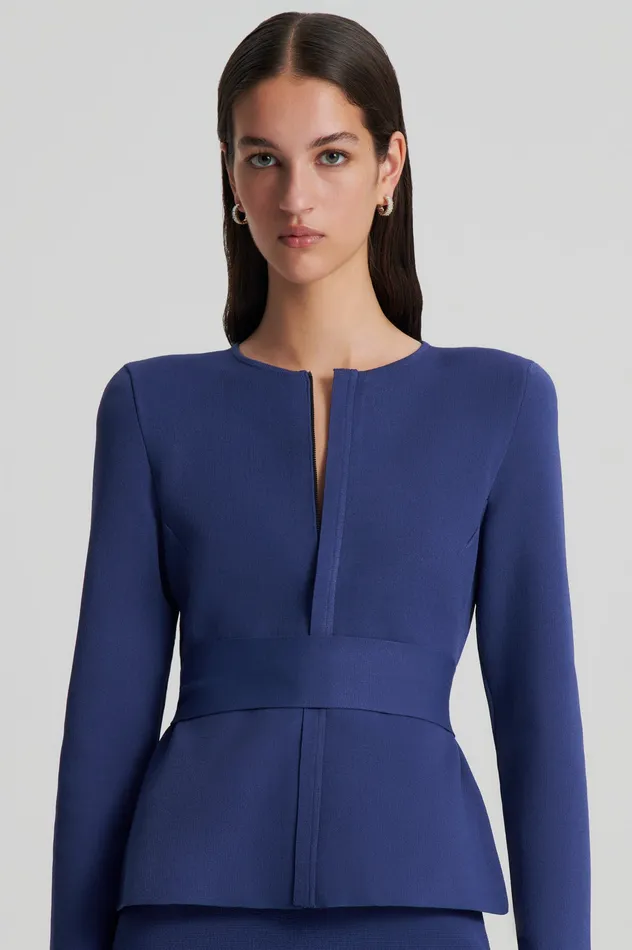 Women Scanlan Theodore CREPE KNIT CURVED HEM JACKET ROYAL Jackets