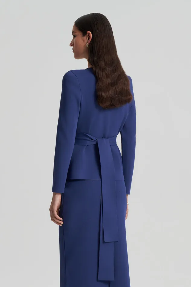Women Scanlan Theodore CREPE KNIT CURVED HEM JACKET ROYAL Jackets
