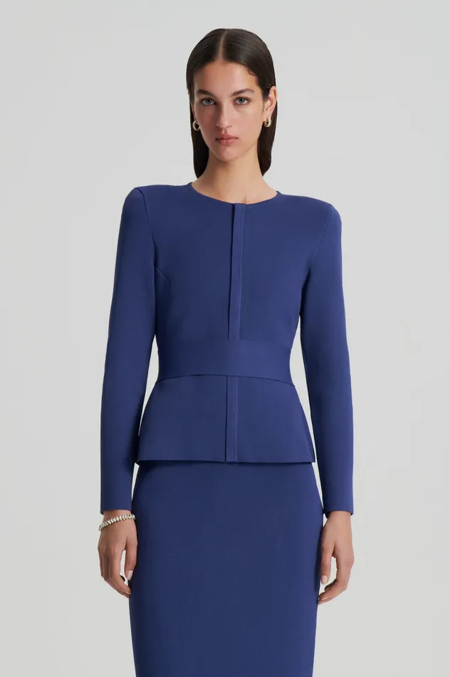 Women Scanlan Theodore CREPE KNIT CURVED HEM JACKET ROYAL Jackets
