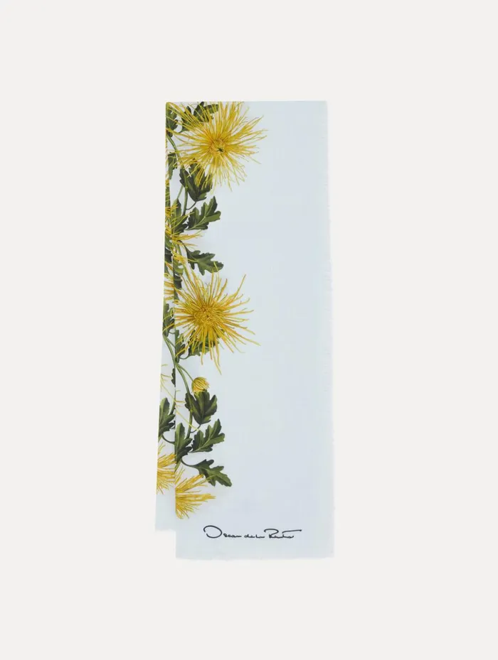 Women Scarves Oscar De La Renta Spider Chrysanthemum Wrap Scarf Yellow Light Blue