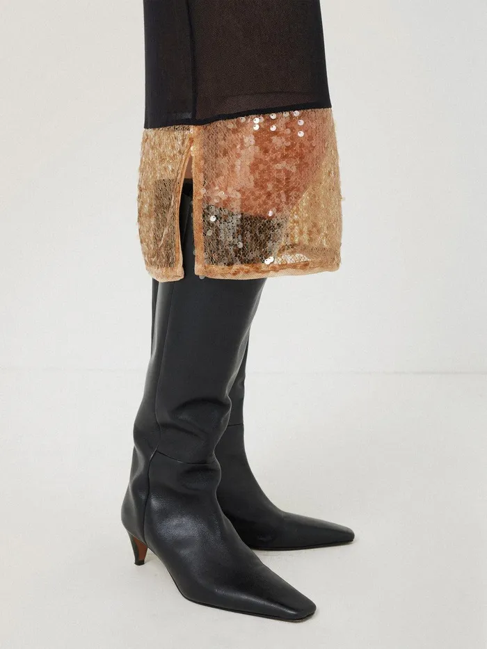 Women Sequin Mesh Skirt Black Jigsaw Party