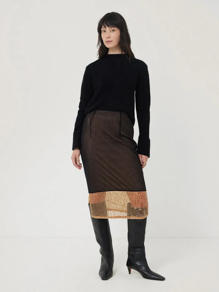 Women Sequin Mesh Skirt Black Jigsaw Party