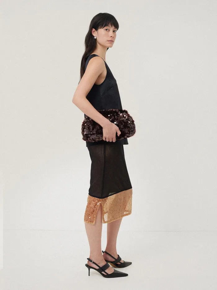 Women Sequin Mesh Skirt Black Jigsaw Party