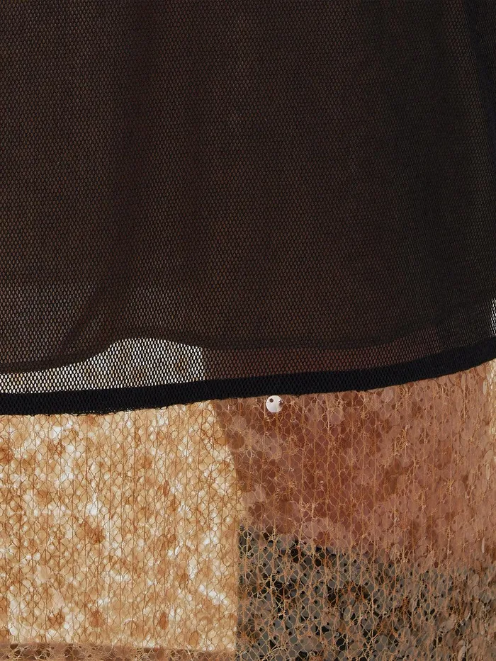 Women Sequin Mesh Skirt Black Jigsaw Party