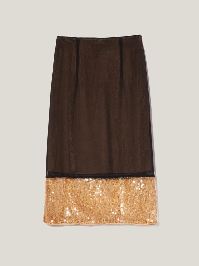Women Sequin Mesh Skirt Black Jigsaw Party