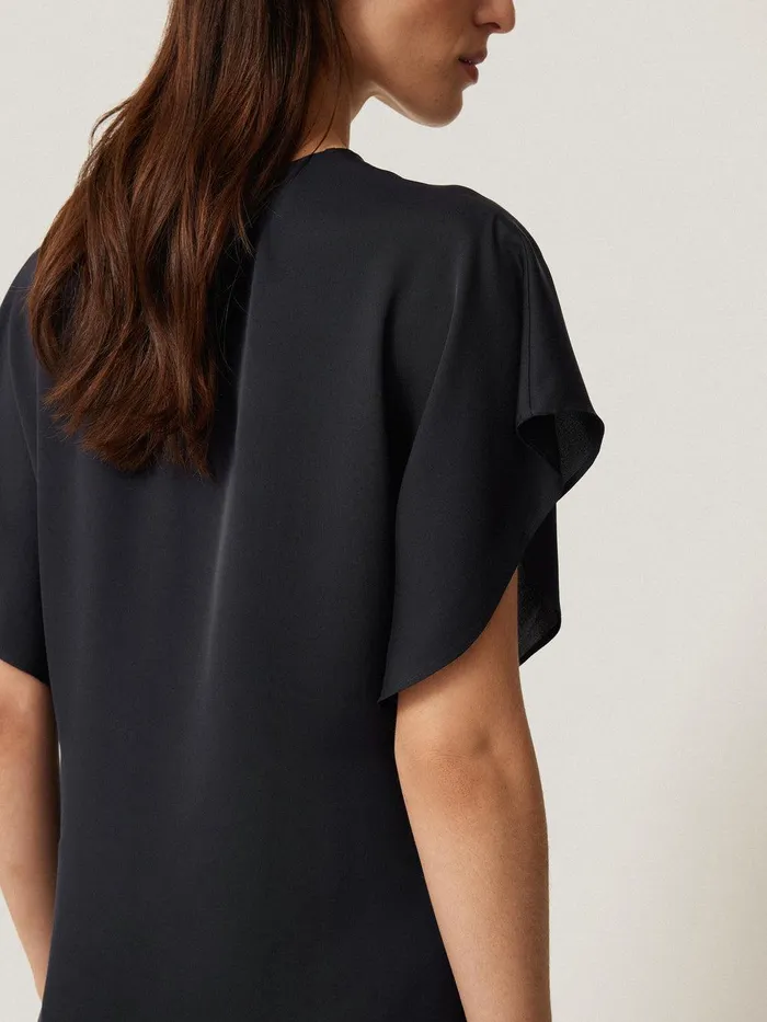 Women Silk Drape Sleeve Top Navy Jigsaw Party