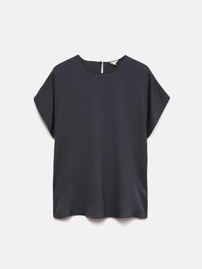 Women Silk Drape Sleeve Top Navy Jigsaw Party