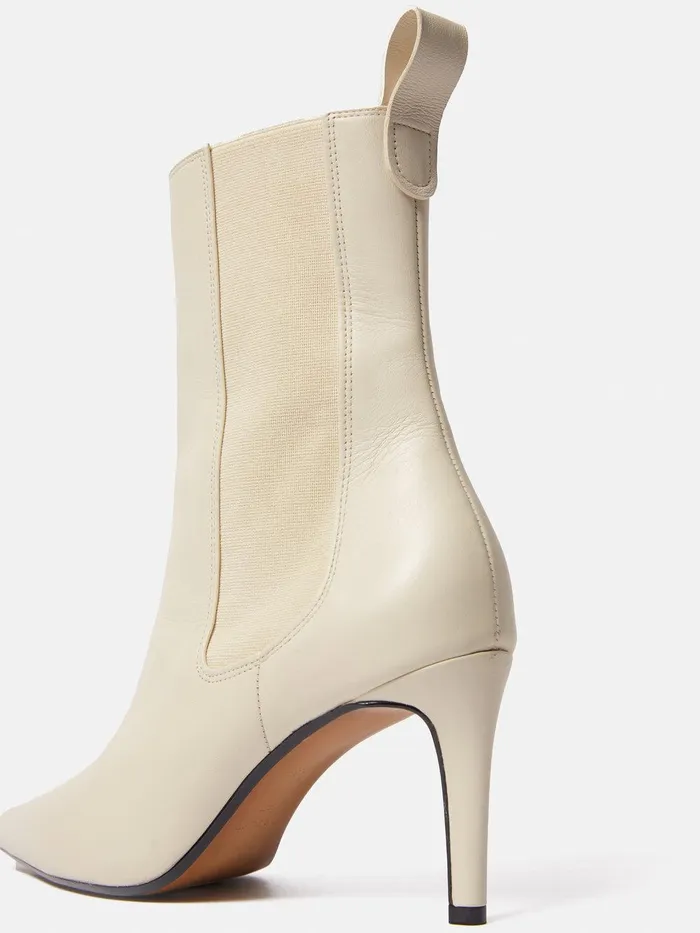 Women Skelter Heeled Boot Cream Jigsaw Heels