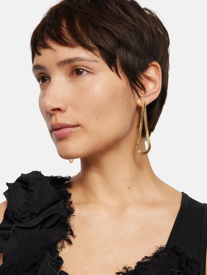 Women Snake Chain Loop Earrings Gold Jigsaw Jewellery Women Snake Chain Loop Earrings Gold Jigsaw Jewellery