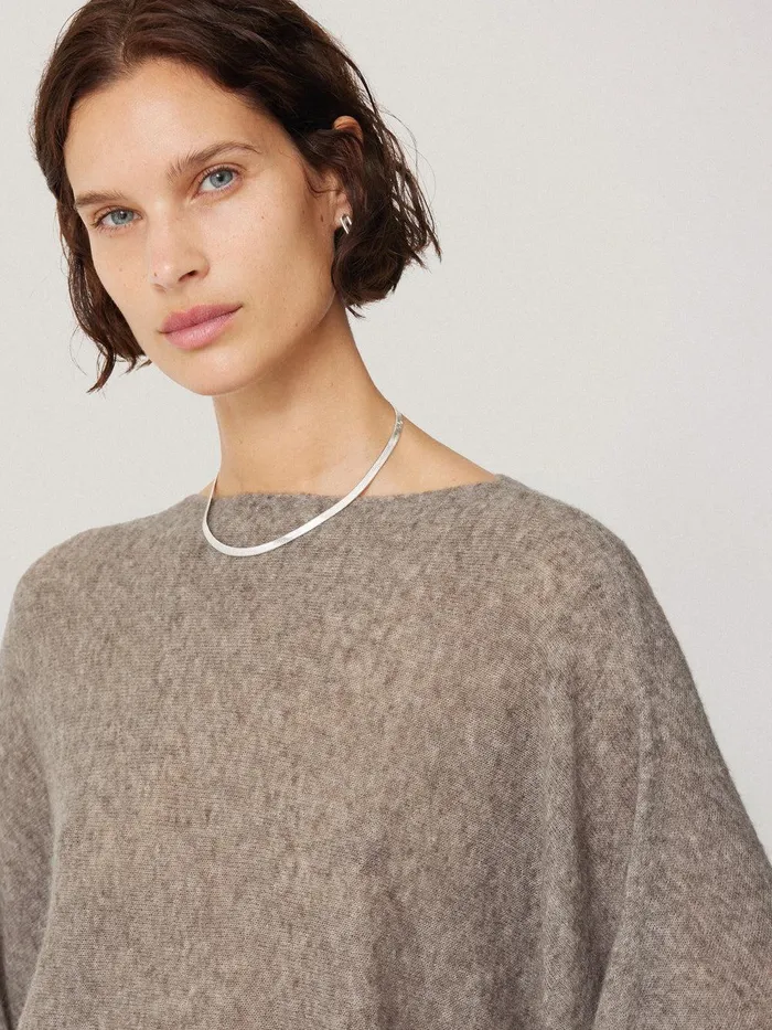 Women Soft Gauzy Knit Poncho Jumper Taupe Jigsaw Coords
