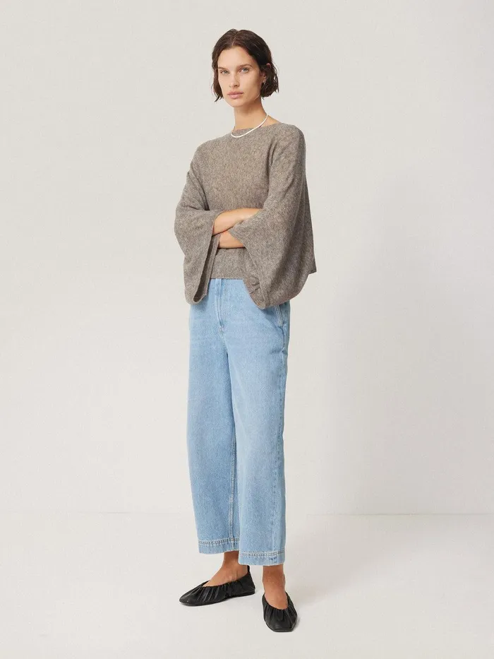Women Soft Gauzy Knit Poncho Jumper Taupe Jigsaw Coords