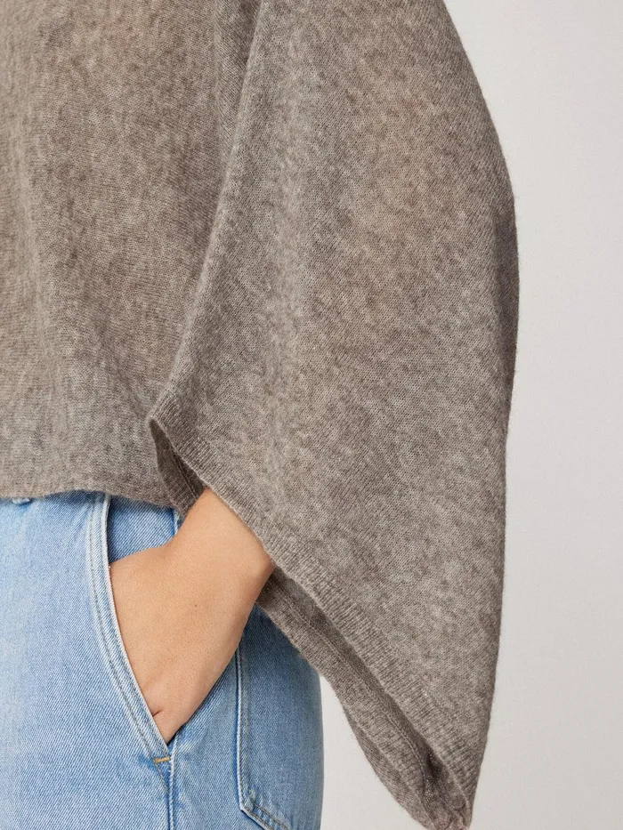 Women Soft Gauzy Knit Poncho Jumper Taupe Jigsaw Coords