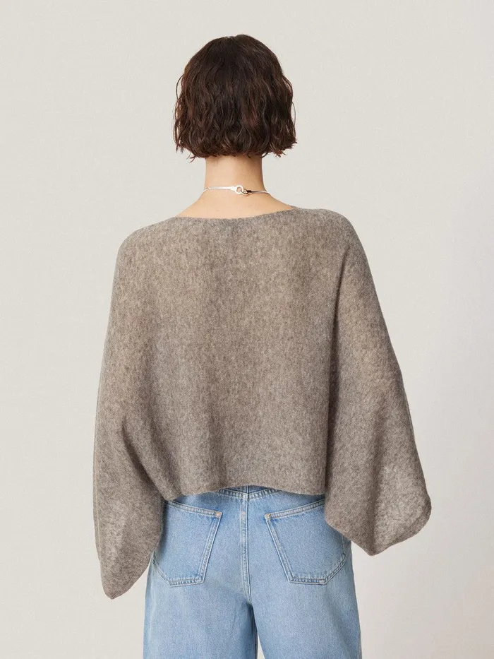 Women Soft Gauzy Knit Poncho Jumper Taupe Jigsaw Coords