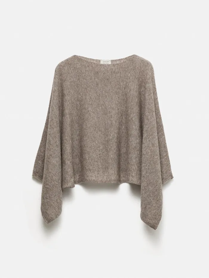 Women Soft Gauzy Knit Poncho Jumper Taupe Jigsaw Coords