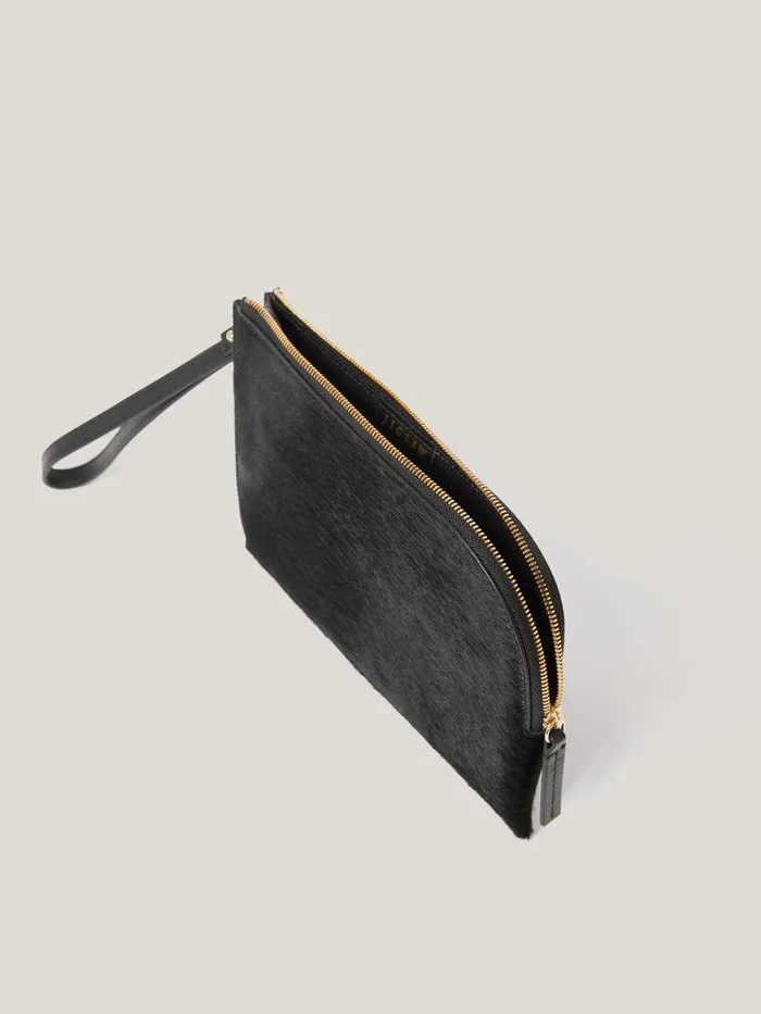 Women Sophia Calf Hair Pouch Black Jigsaw Wallets and Card Holders