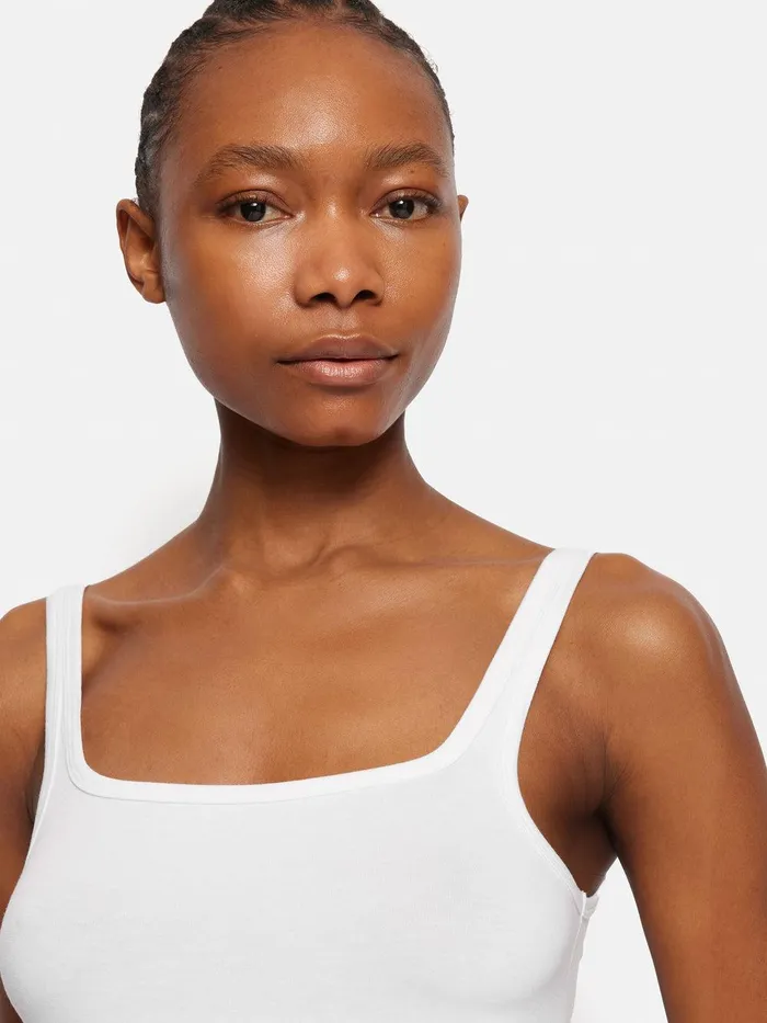 Women Square Neck Layering Tank White Jigsaw Shirts and Tops