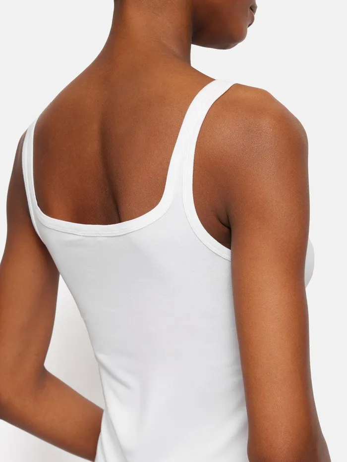 Women Square Neck Layering Tank White Jigsaw Shirts and Tops