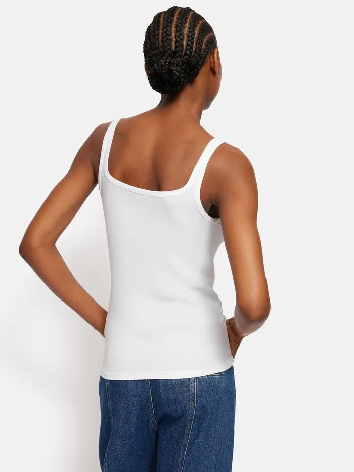 Women Square Neck Layering Tank White Jigsaw Shirts and Tops