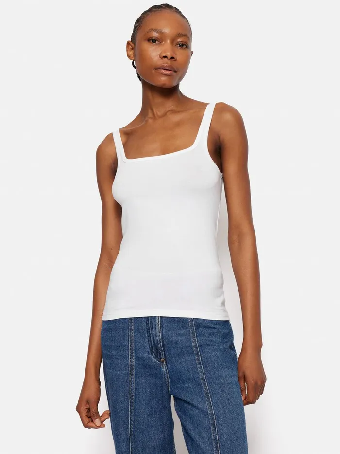 Women Square Neck Layering Tank White Jigsaw Shirts and Tops