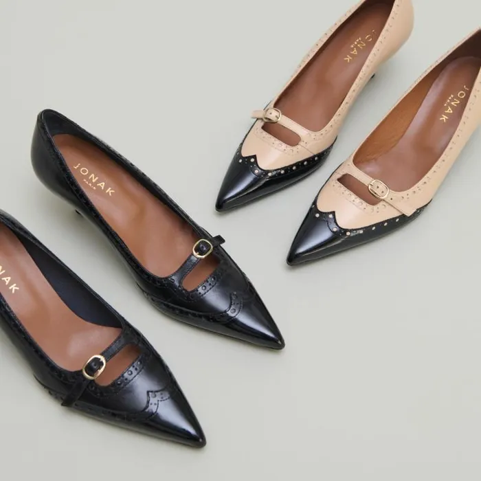 Women Strappy Pumps With Perforated Details Black JONAK Pumps