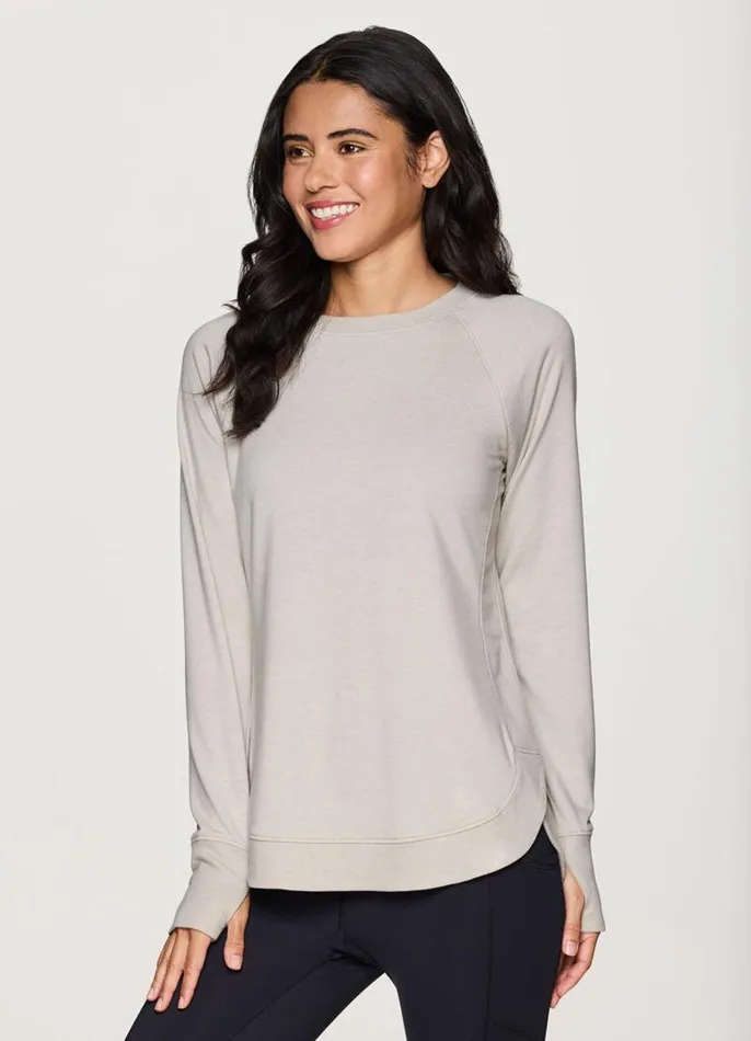 Women Studio French Terry Sweatshirt Sand RBX Active Long Sleeve