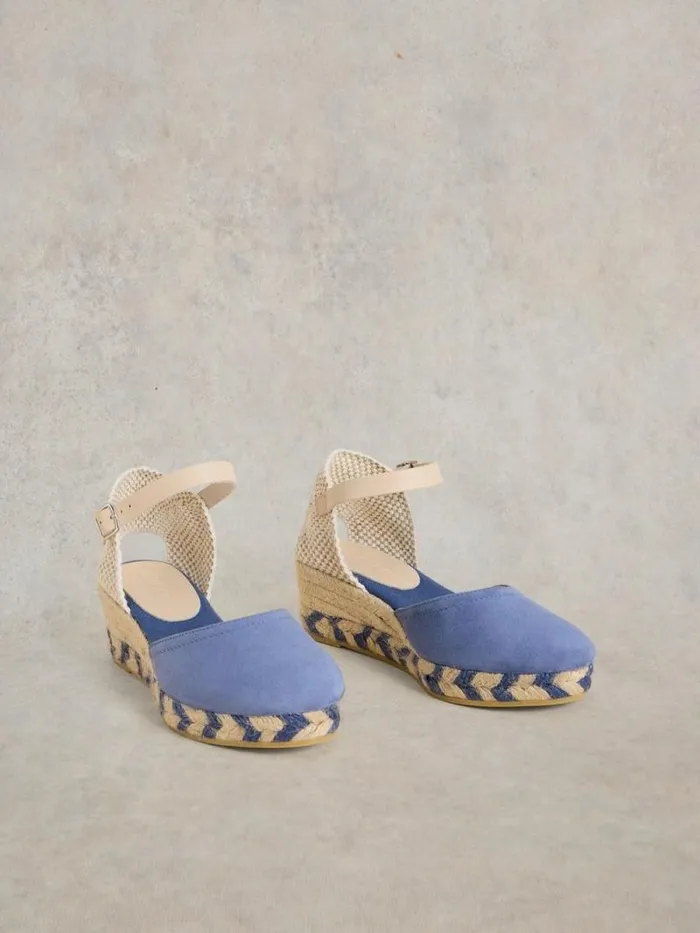 Women Suede Closed Espadrille Wedge Mid Blue White Stuff Heels
