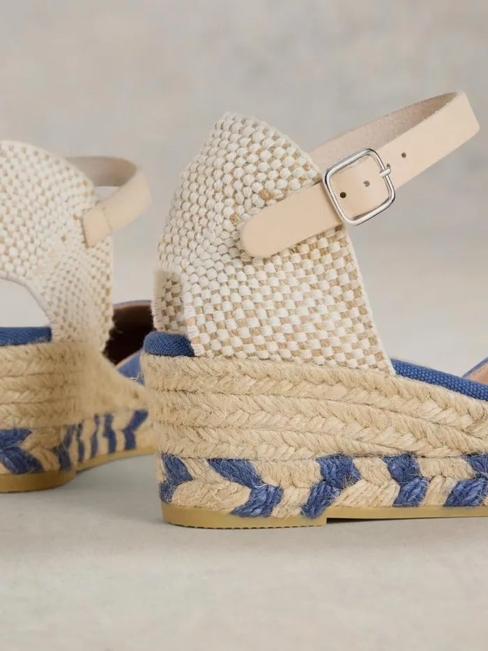 Women Suede Closed Espadrille Wedge Mid Blue White Stuff Heels