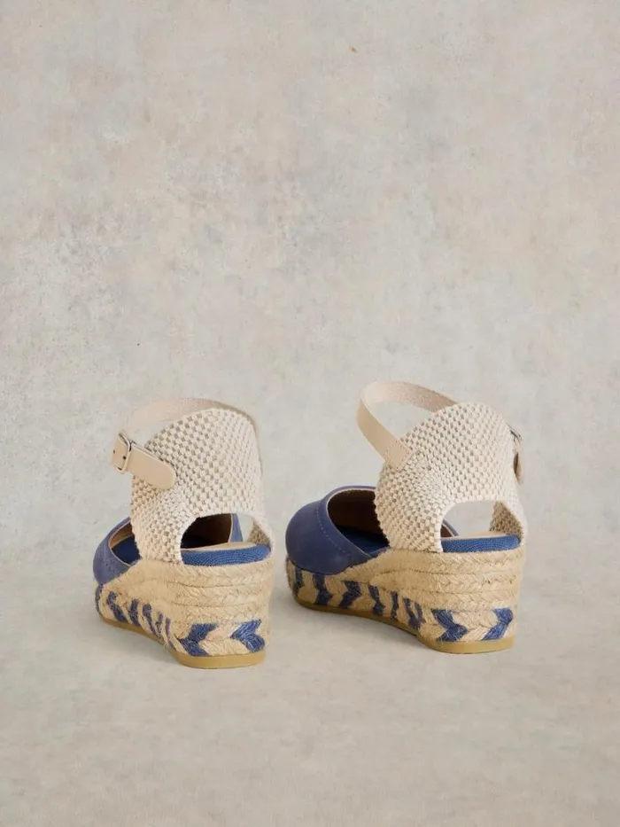Women Suede Closed Espadrille Wedge Mid Blue White Stuff Heels