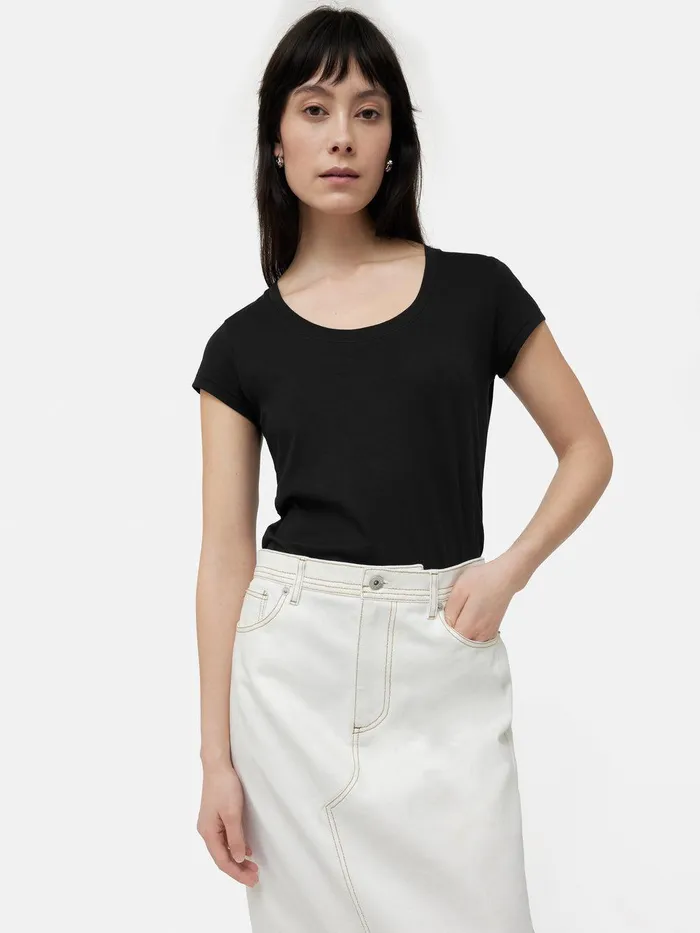 Women Supima Cotton Scoop Neck Tee Black Jigsaw Shirts and Tops