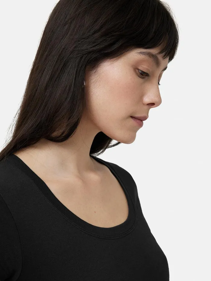 Women Supima Cotton Scoop Neck Tee Black Jigsaw Shirts and Tops