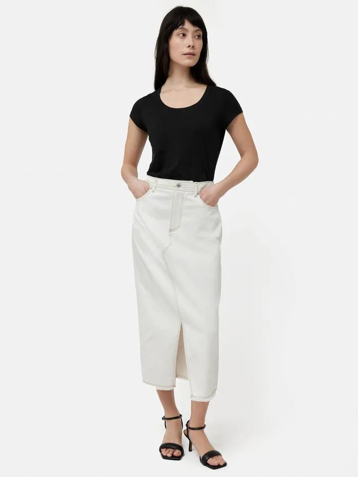 Women Supima Cotton Scoop Neck Tee Black Jigsaw Shirts and Tops
