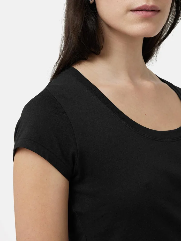 Women Supima Cotton Scoop Neck Tee Black Jigsaw Shirts and Tops