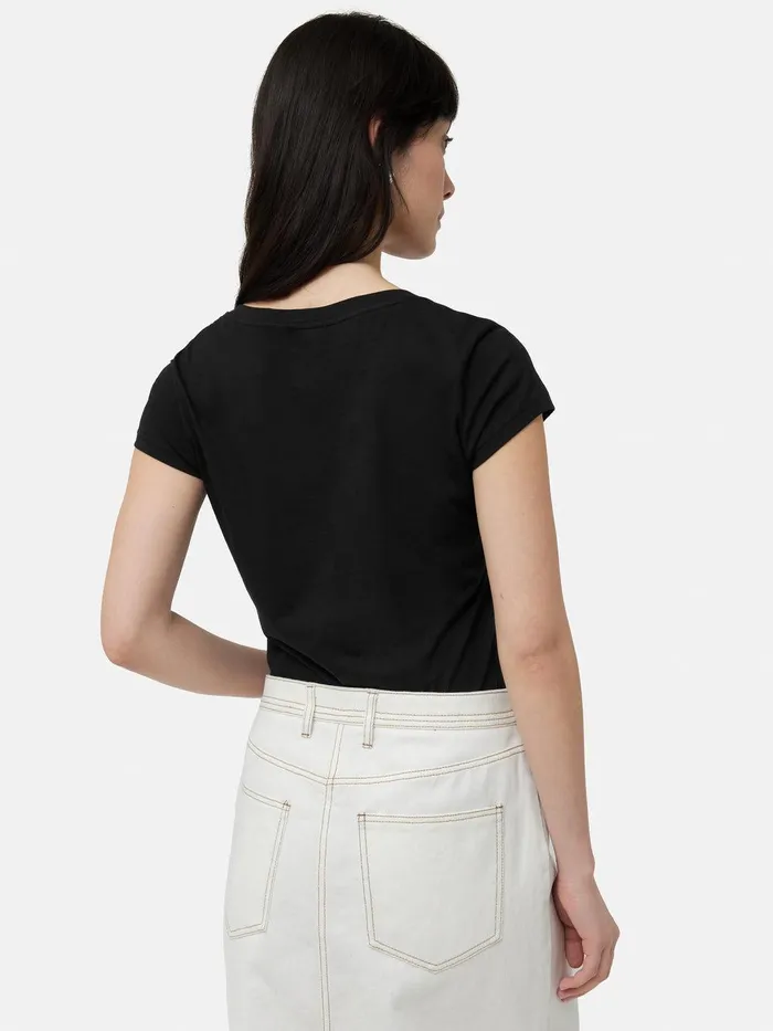 Women Supima Cotton Scoop Neck Tee Black Jigsaw Shirts and Tops