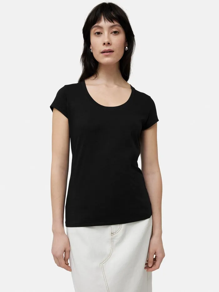 Women Supima Cotton Scoop Neck Tee Black Jigsaw Shirts and Tops