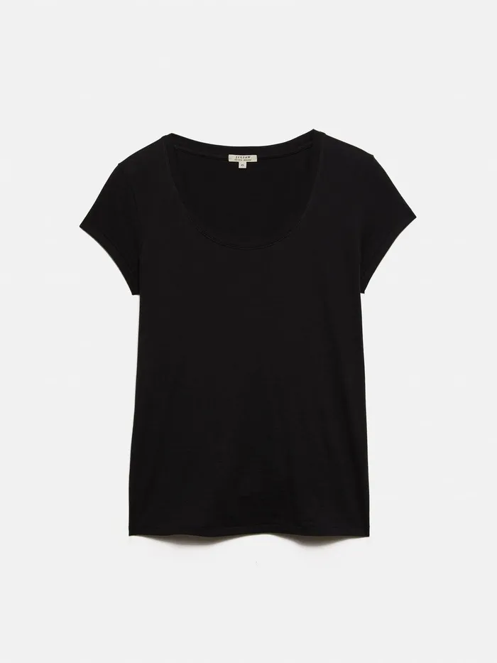 Women Supima Cotton Scoop Neck Tee Black Jigsaw Shirts and Tops