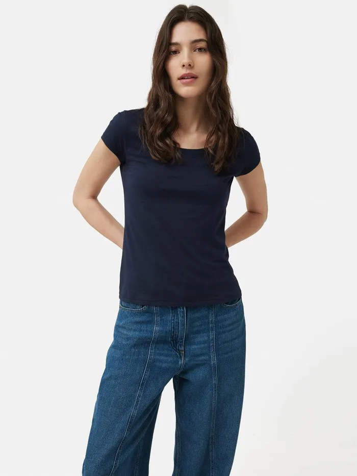 Women Supima Cotton Scoop Neck Tee Navy Jigsaw Shirts and Tops