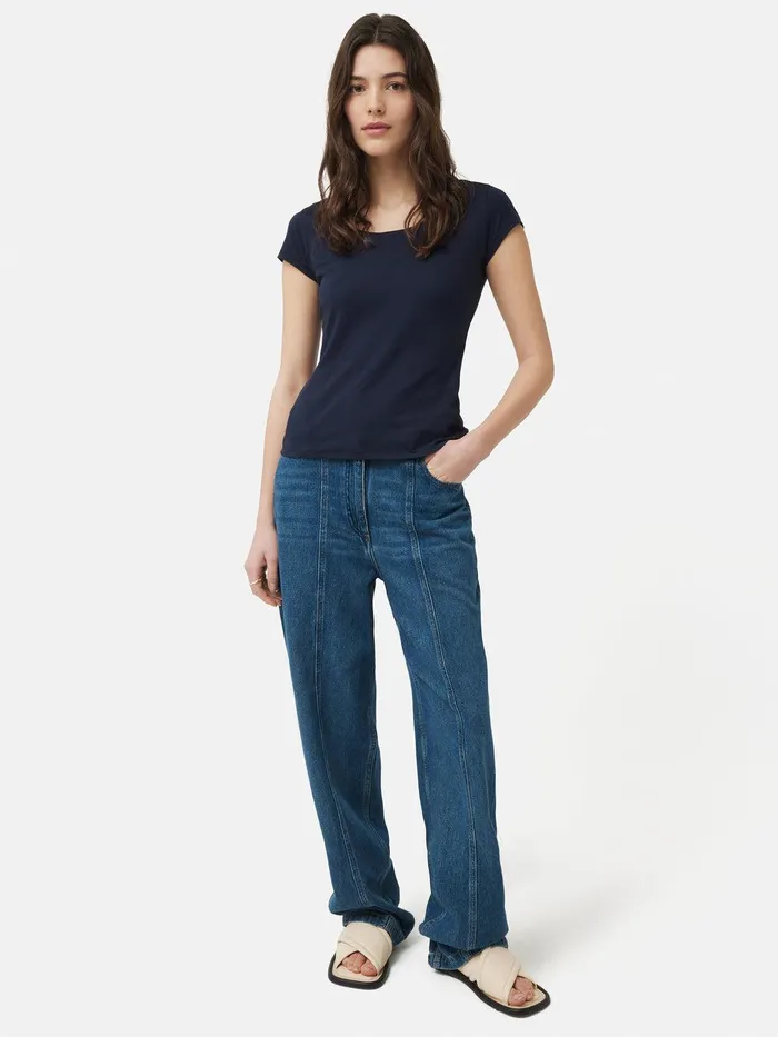 Women Supima Cotton Scoop Neck Tee Navy Jigsaw Shirts and Tops