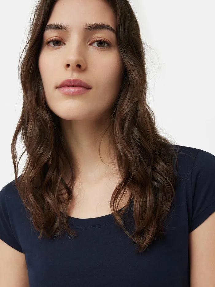 Women Supima Cotton Scoop Neck Tee Navy Jigsaw Shirts and Tops