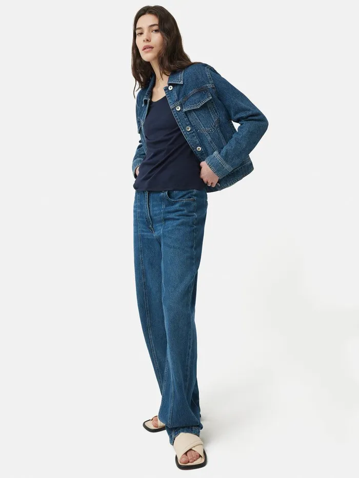 Women Supima Cotton Scoop Neck Tee Navy Jigsaw Shirts and Tops