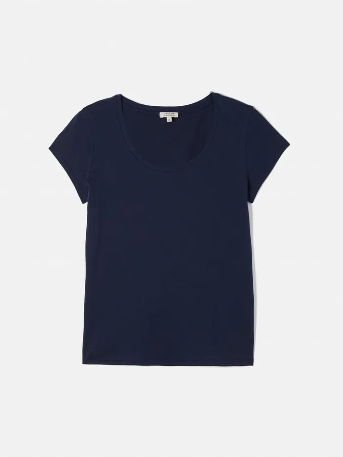 Women Supima Cotton Scoop Neck Tee Navy Jigsaw Shirts and Tops