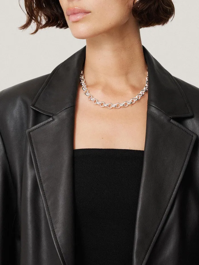 Women Tailored Leather Blazer Black Jigsaw Coats and Jackets