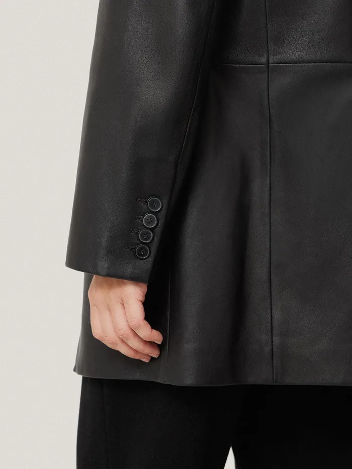 Women Tailored Leather Blazer Black Jigsaw Coats and Jackets