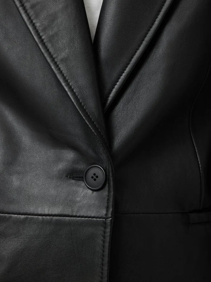 Women Tailored Leather Blazer Black Jigsaw Coats and Jackets