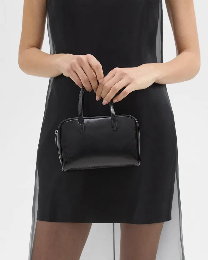 Women Theory Bags Mini Pillow Bag In Crinkled Patent Leather Black