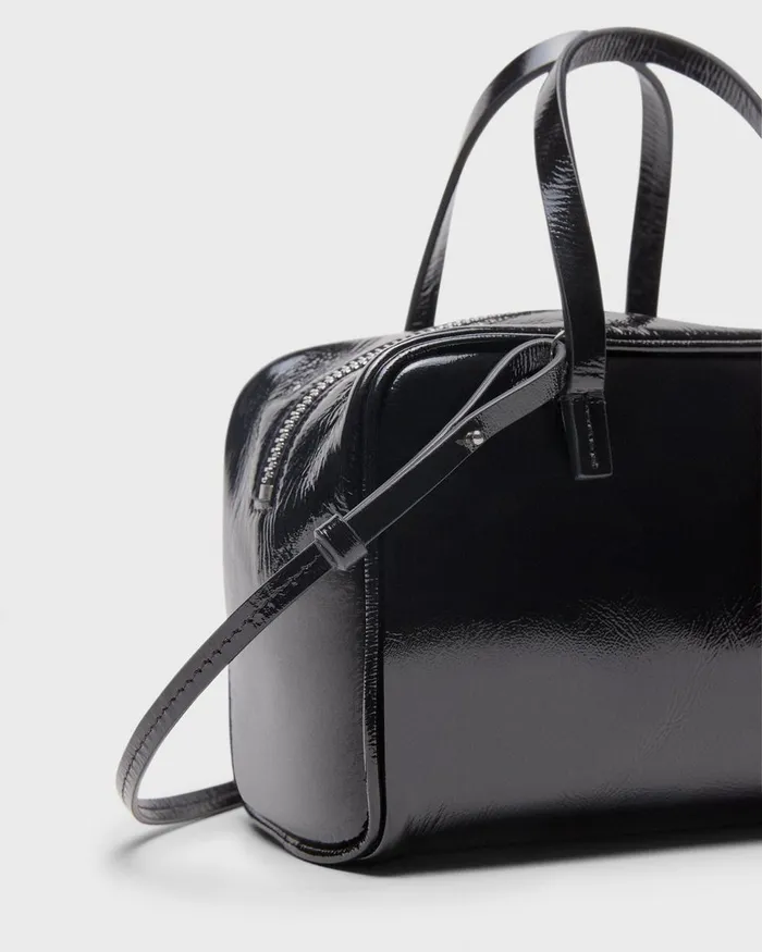 Women Theory Bags Mini Pillow Bag In Crinkled Patent Leather Black